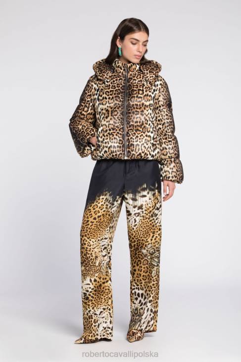 odzież naturalny 6D0R326 kobiety Roberto Cavalli Ocieplana kurtka z nadrukiem jaguara