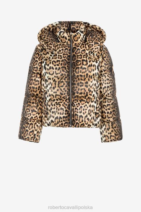 odzież naturalny 6D0R327 kobiety Roberto Cavalli Ocieplana kurtka z nadrukiem jaguara