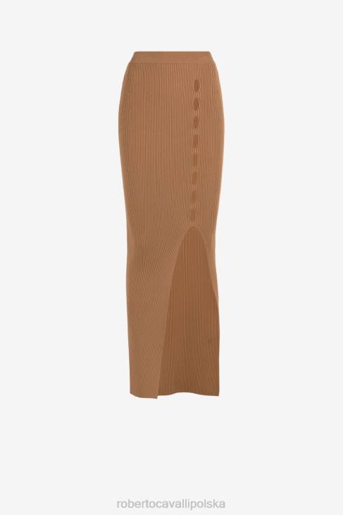 odzież brązowy 6D0R227 kobiety Roberto Cavalli wycięta, prążkowana spódnica maxi z dzianiny