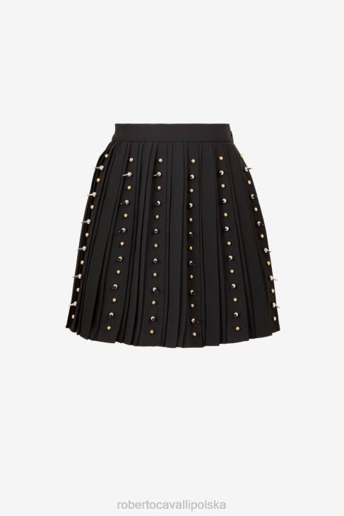 odzież czarny 6D0R247 kobiety Roberto Cavalli Plisowana minispódniczka ozdobiona kolcami