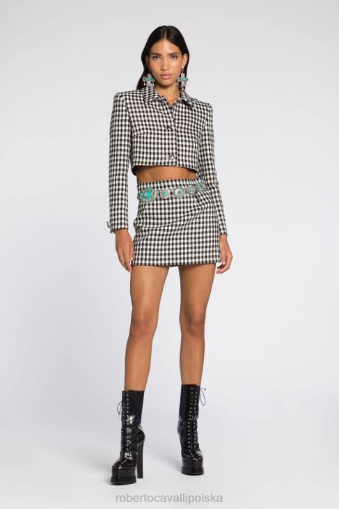 odzież czarny biały 6D0R223 kobiety Roberto Cavalli spódnica w kratkę