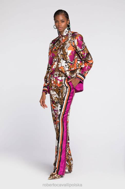 odzież d0359 6D0R252 kobiety Roberto Cavalli Spodnie z prostymi nogawkami we wzór marmuru