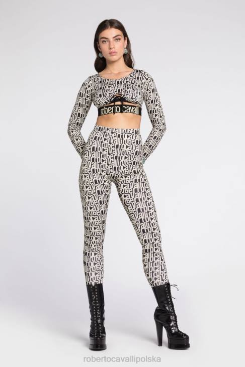 odzież kość słoniowa/czarny 6D0R260 kobiety Roberto Cavalli Bawełniane spodnie dresowe z nadrukiem logo