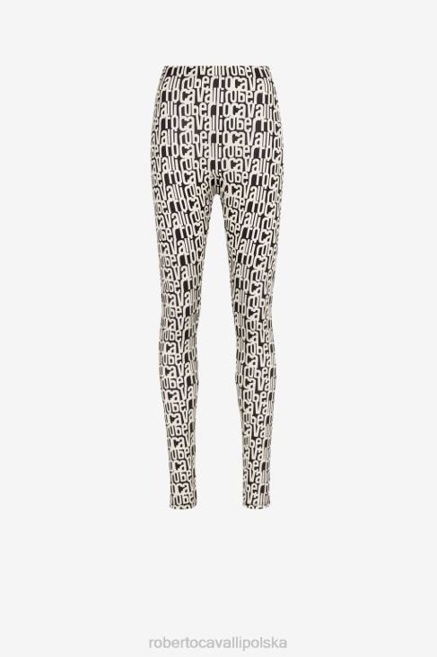 odzież kość słoniowa/czarny 6D0R261 kobiety Roberto Cavalli legginsy z nadrukiem logo