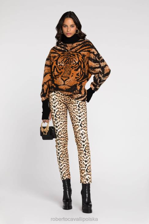 odzież kość słoniowa/czarny 6D0R261 kobiety Roberto Cavalli legginsy z nadrukiem logo