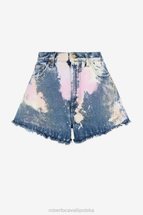 odzież moda 6D0R284 kobiety Roberto Cavalli szorty dżinsowe z efektem sprania kwasem