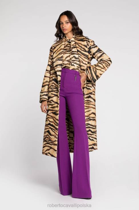 odzież naturalny 6D0R255 kobiety Roberto Cavalli Rozkloszowane spodnie w panterkę