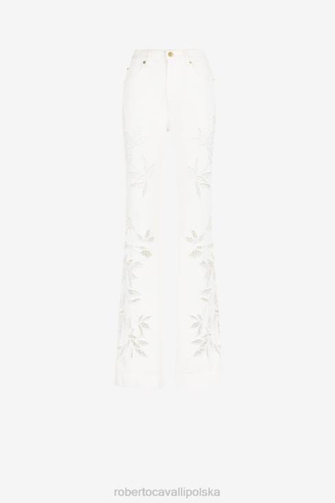 odzież wdzięczny 6D0R282 kobiety Roberto Cavalli Rozkloszowane jeansy z kwiatowymi wycięciami