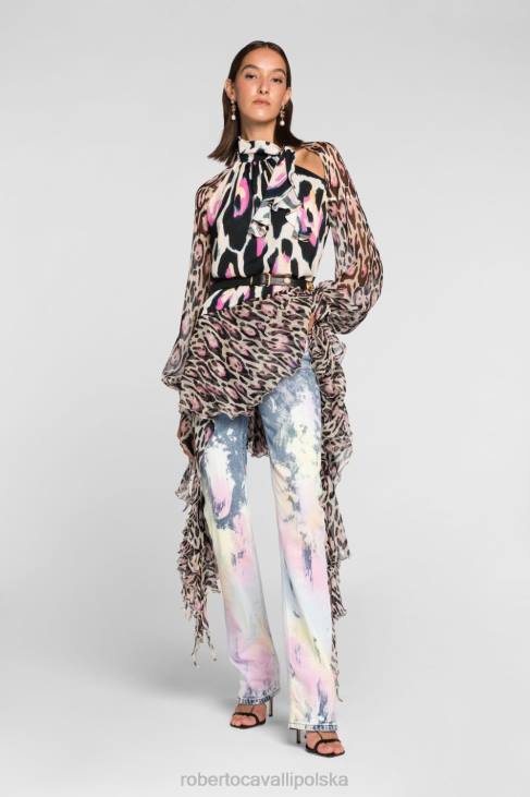 odzież wdzięczny 6D0R282 kobiety Roberto Cavalli Rozkloszowane jeansy z kwiatowymi wycięciami