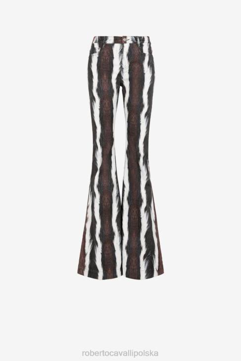 odzież wielobarwność 6D0R250 kobiety Roberto Cavalli Rozkloszowane jeansy w zwierzęcy print