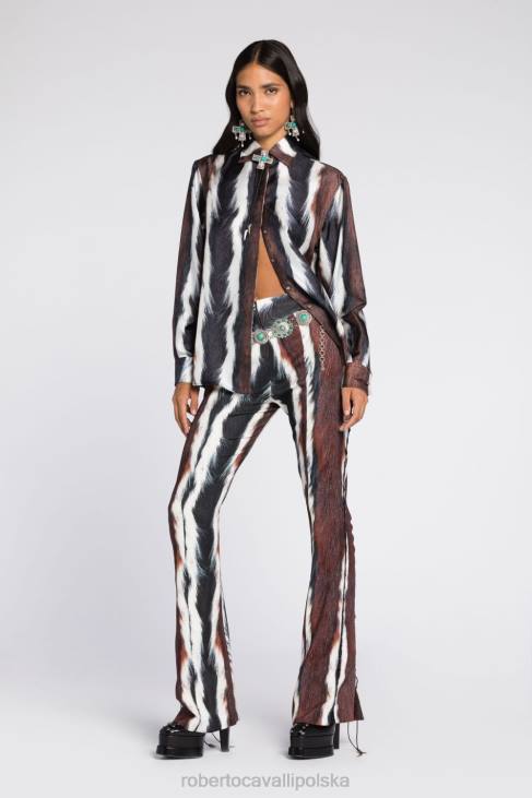 odzież wielobarwność 6D0R250 kobiety Roberto Cavalli Rozkloszowane jeansy w zwierzęcy print
