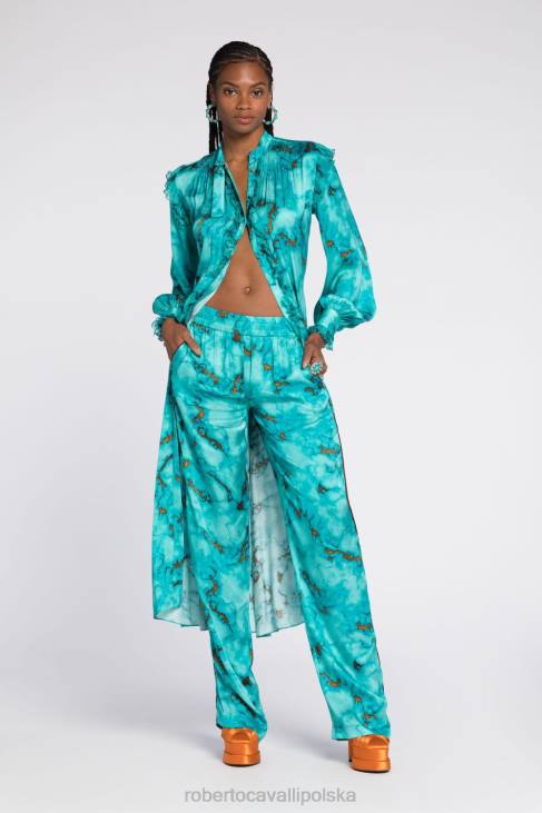 odzież wielobarwność 6D0R251 kobiety Roberto Cavalli Sznurowane spodnie w zwierzęcy print