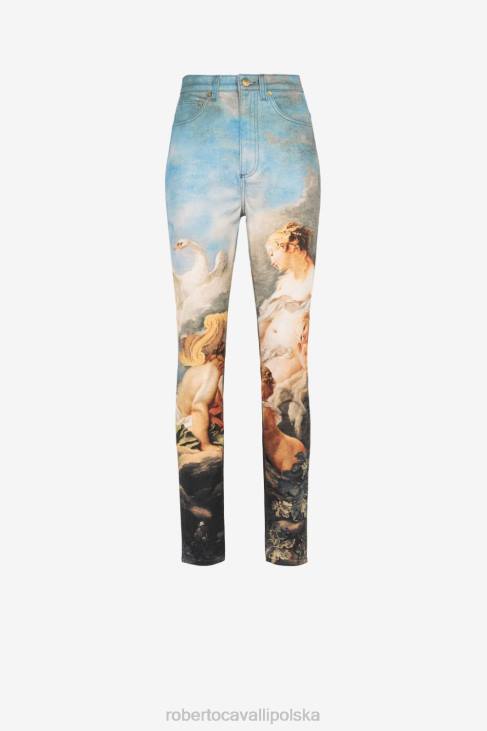 odzież wielobarwność 6D0R274 kobiety Roberto Cavalli Dżinsy slim fit z nadrukiem malarskim