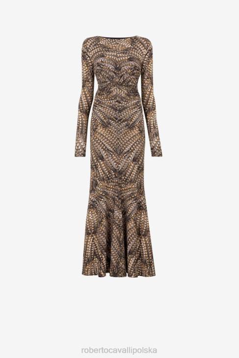 odzież 00504 neutralny 6D0R81 kobiety Roberto Cavalli wycięta wzorzysta sukienka