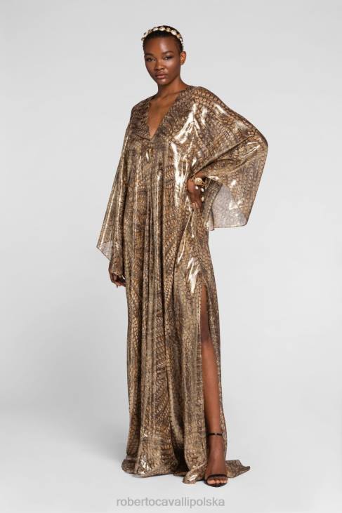 odzież 2038 6D0R125 kobiety Roberto Cavalli Sukienka typu kaftan z motywem dzikiego kota