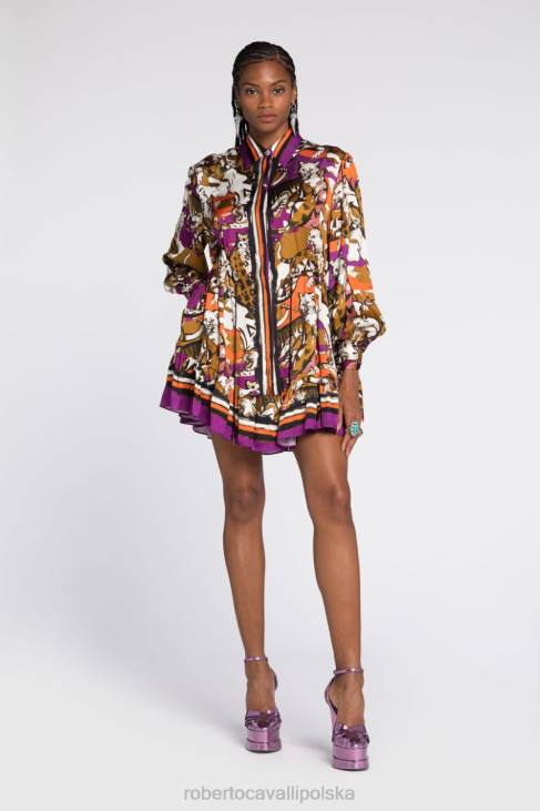 odzież 2038 6D0R20 kobiety Roberto Cavalli lustrzana sukienka z wełny węża
