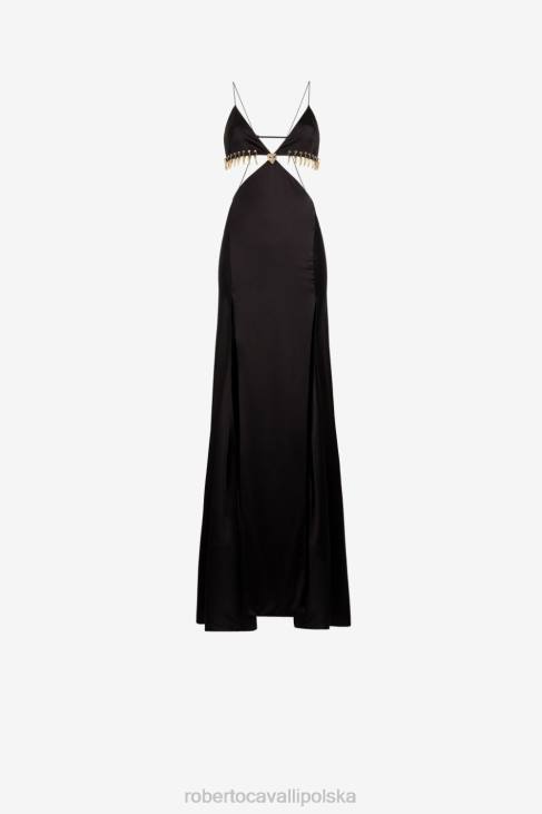 odzież czarny 6D0R104 kobiety Roberto Cavalli Sukienka maxi z wycięciem w kształcie zębów tygrysa