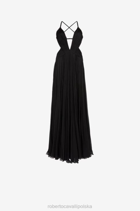odzież czarny 6D0R105 kobiety Roberto Cavalli jedwabna sukienka maxi z wycięciami