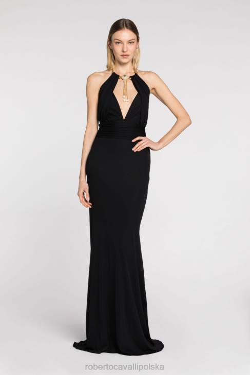 odzież czarny 6D0R105 kobiety Roberto Cavalli jedwabna sukienka maxi z wycięciami