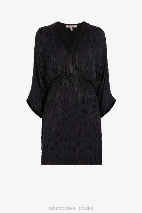odzież czarny 6D0R119 kobiety Roberto Cavalli Sukienka mini ozdobiona koralikami