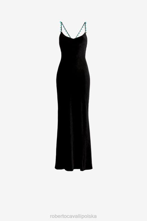 odzież czarny 6D0R127 kobiety Roberto Cavalli aksamitna sukienka maxi