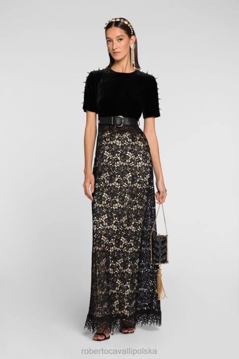 odzież czarny 6D0R127 kobiety Roberto Cavalli aksamitna sukienka maxi