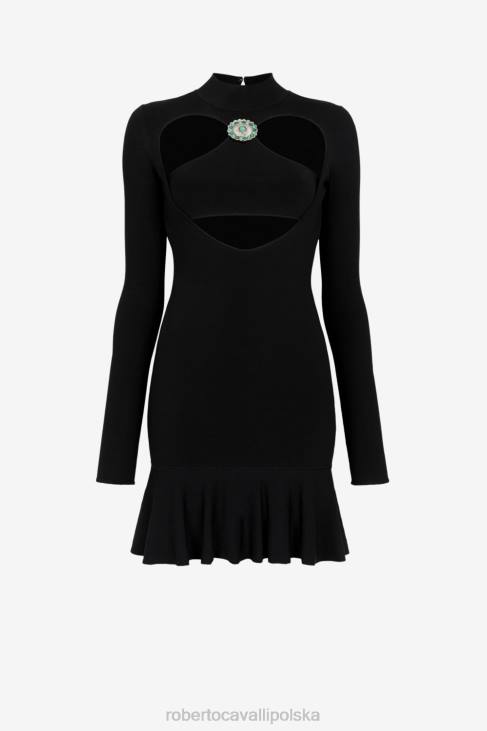 odzież czarny 6D0R25 kobiety Roberto Cavalli rozkloszowana sukienka mini z wycięciem