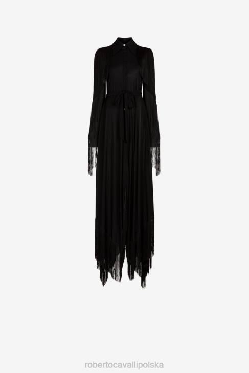 odzież czarny 6D0R40 kobiety Roberto Cavalli sukienka maxi z frędzlami
