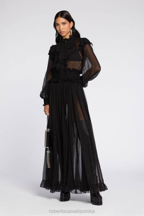 odzież czarny 6D0R40 kobiety Roberto Cavalli sukienka maxi z frędzlami
