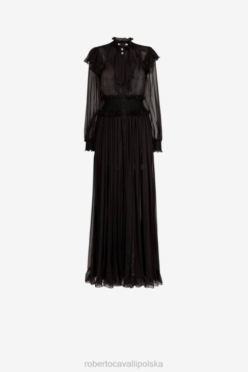 odzież czarny 6D0R41 kobiety Roberto Cavalli Jedwabna sukienka maxi z falbankami