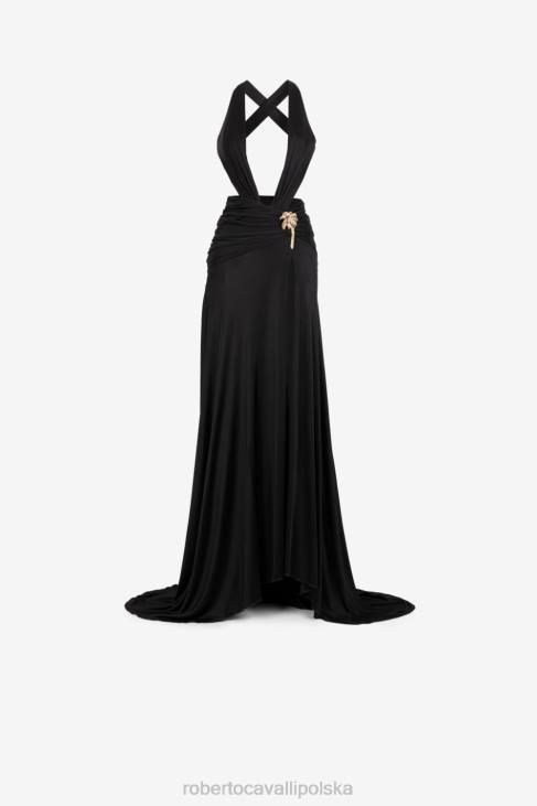 odzież czarny 6D0R70 kobiety Roberto Cavalli zebrana sukienka maxi