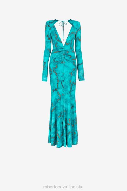 odzież d0359 6D0R3 kobiety Roberto Cavalli marszczona sukienka we wzór marmuru