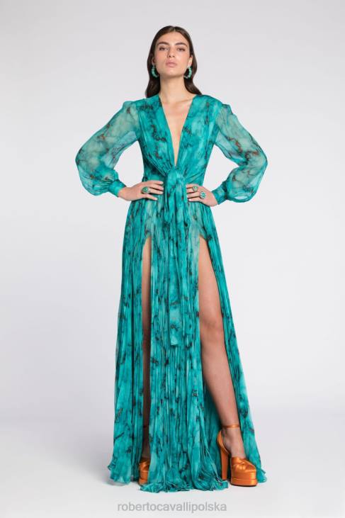 odzież d0359 6D0R3 kobiety Roberto Cavalli marszczona sukienka we wzór marmuru