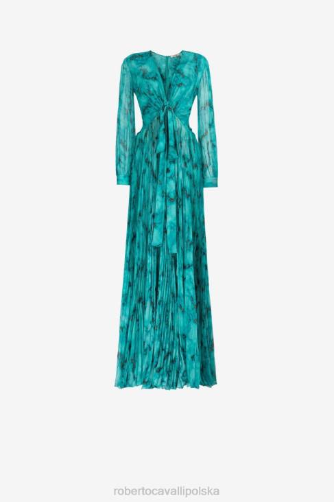 odzież d0359 6D0R4 kobiety Roberto Cavalli sukienka maxi z marmurkowym nadrukiem