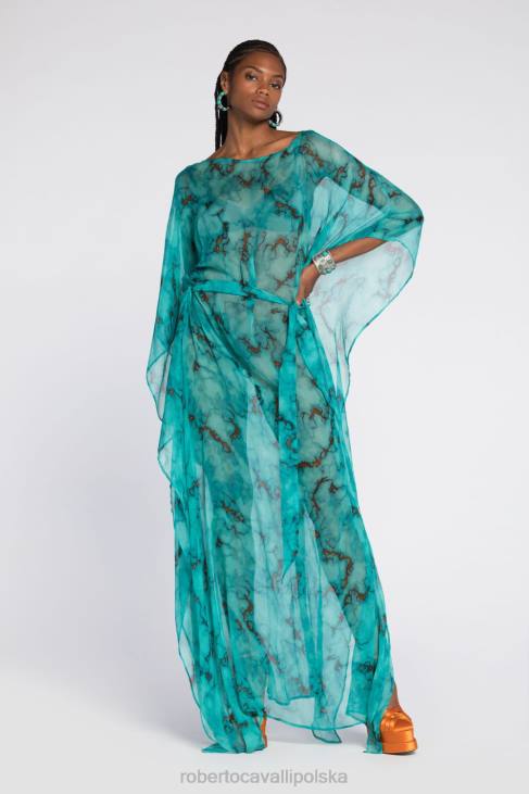 odzież d0359 6D0R4 kobiety Roberto Cavalli sukienka maxi z marmurkowym nadrukiem