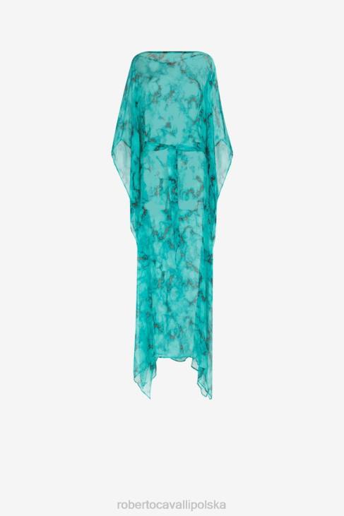 odzież d0359 6D0R5 kobiety Roberto Cavalli sukienka kaftan z marmurkowym nadrukiem