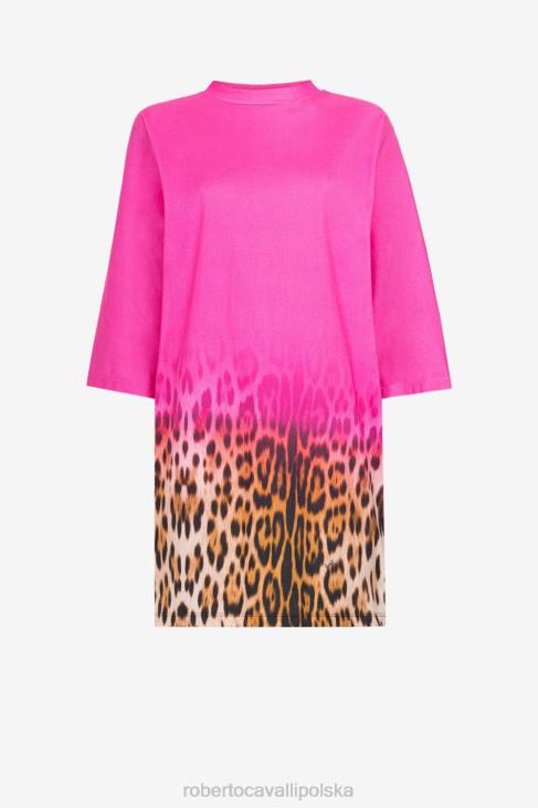 odzież elegancki 6D0R101 kobiety Roberto Cavalli Sukienka t-shirtowa z gradientowym wzorem w panterkę