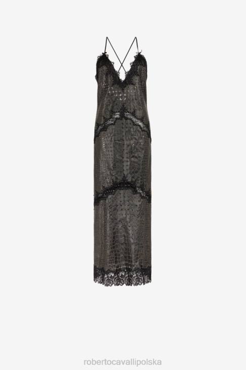 odzież elegancki 6D0R102 kobiety Roberto Cavalli skórzana sukienka halkowa z efektem krokodyla