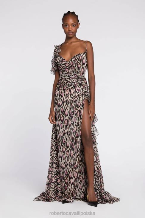 odzież elegancki 6D0R102 kobiety Roberto Cavalli skórzana sukienka halkowa z efektem krokodyla
