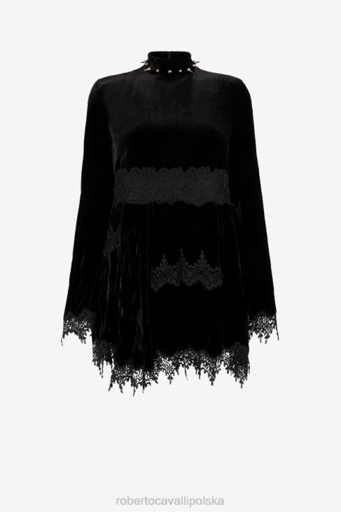odzież elegancki 6D0R109 kobiety Roberto Cavalli aksamitna mini sukienka ozdobiona kolcami