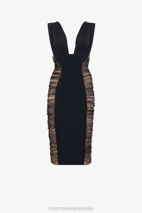 odzież elegancki 6D0R129 kobiety Roberto Cavalli sukienka z drapowanego panelu