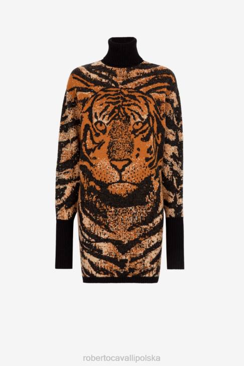 odzież elegancki 6D0R35 kobiety Roberto Cavalli Sukienka z dzianiny żakardowej w tygrysie kolorze