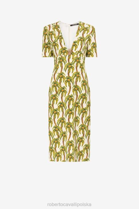 odzież elegancki 6D0R54 kobiety Roberto Cavalli Sukienka midi z motywem palm