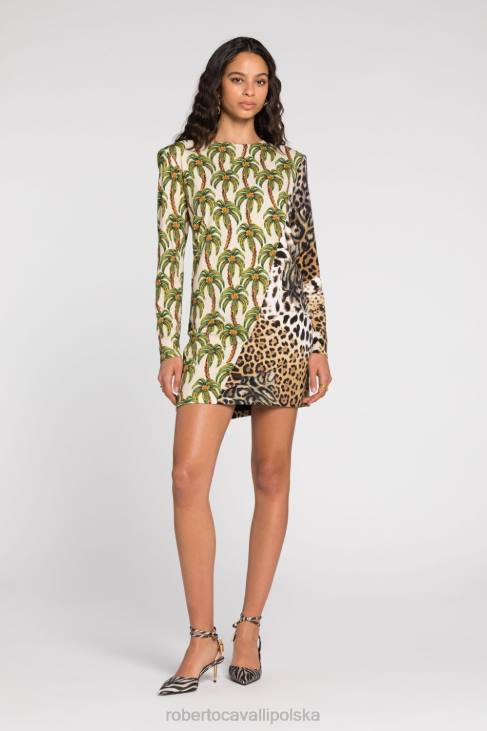 odzież elegancki 6D0R54 kobiety Roberto Cavalli Sukienka midi z motywem palm
