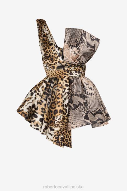 odzież elegancki 6D0R62 kobiety Roberto Cavalli Rozkloszowana sukienka mini w panterkę