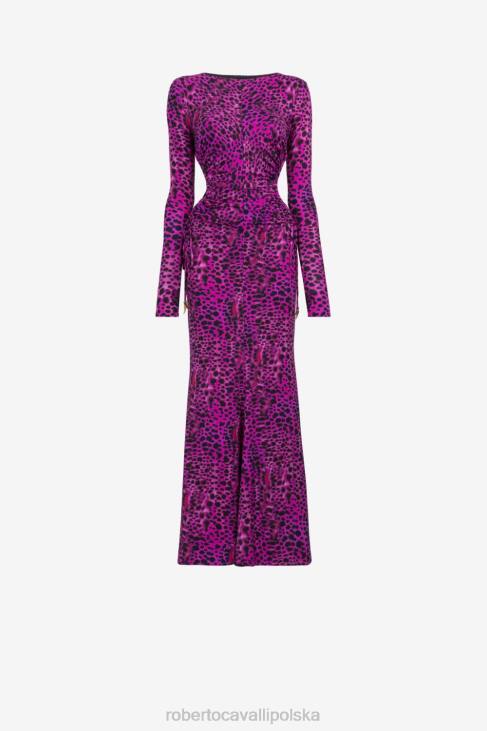 odzież elegancki 6D0R77 kobiety Roberto Cavalli sukienka z odkrytymi plecami w zwierzęcy print