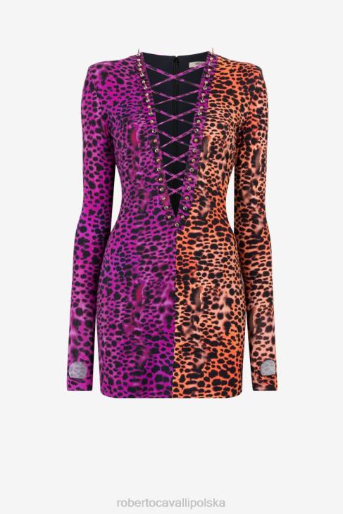odzież elegancki 6D0R78 kobiety Roberto Cavalli dwukolorowa sukienka mini z dekoltem w kształcie litery V