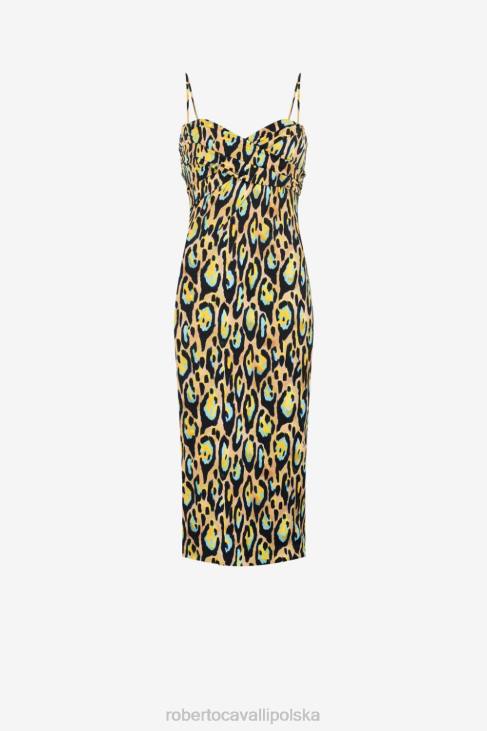 odzież elegancki 6D0R83 kobiety Roberto Cavalli Sukienka midi bez rękawów w panterkę