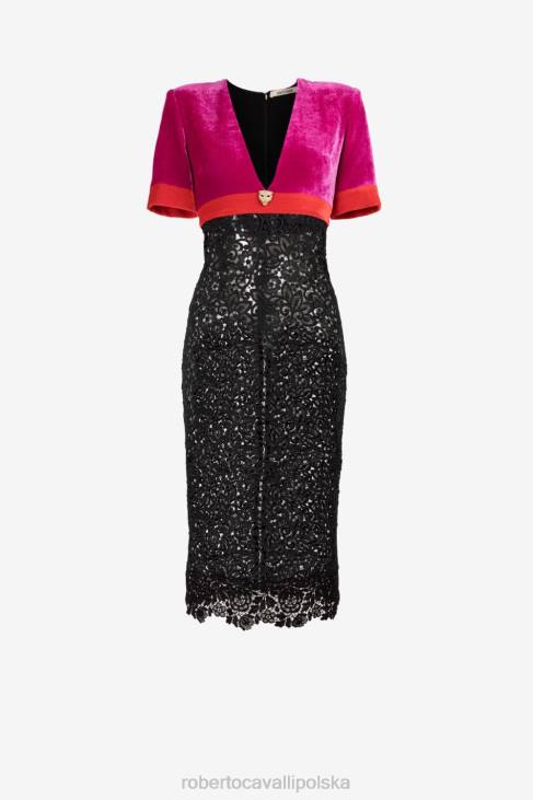 odzież elegancki 6D0R85 kobiety Roberto Cavalli sukienka z aksamitu i koronki