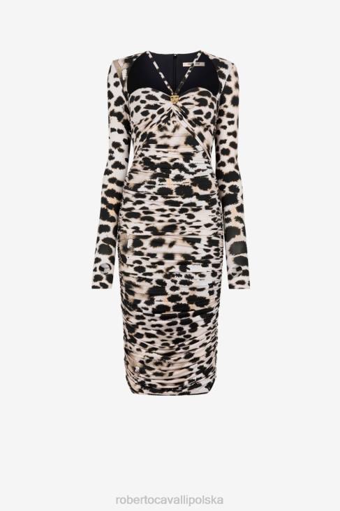odzież elegancki 6D0R89 kobiety Roberto Cavalli Marszczona sukienka z nadrukiem Murena